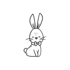 Easter bunny. Cute cartoon rabbit on white background. Doodle style. Card for easter and spring. Vector illustration