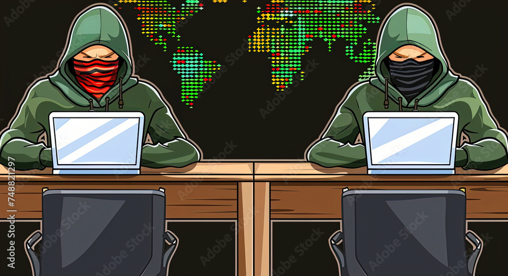 Poster two individuals are sitting at a table, focused on their laptops as they work on tasks. the setting 