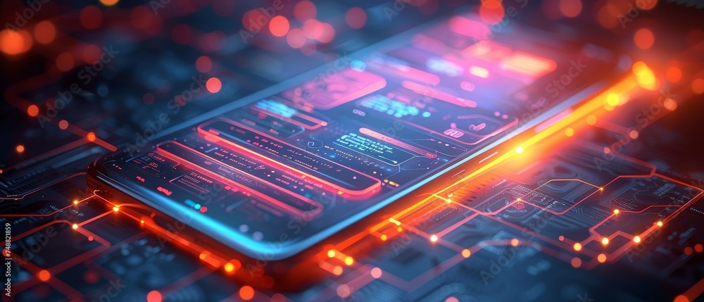 Poster Mobile app UI ux design. Conceptual illustration of the web development process. Developing mobile applications. Web design of mobile layout of a website. Digital technology.