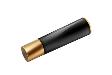a single empty close mockup tube of black color with a gold cap, isolated on transparent background, png file
