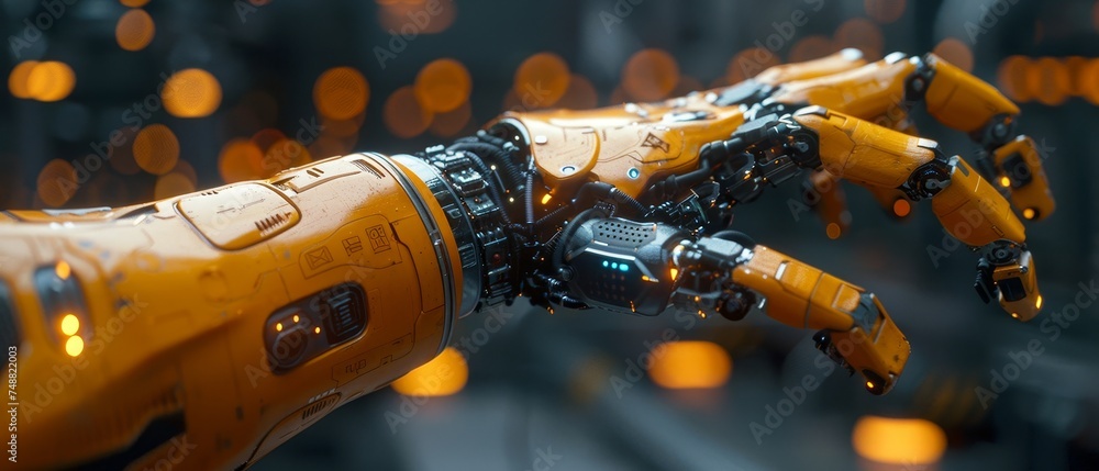 Aufkleber Artificial intelligence (AI) helps programmers create software. Neural networks code program texts. Robot cyborgs help with software development.