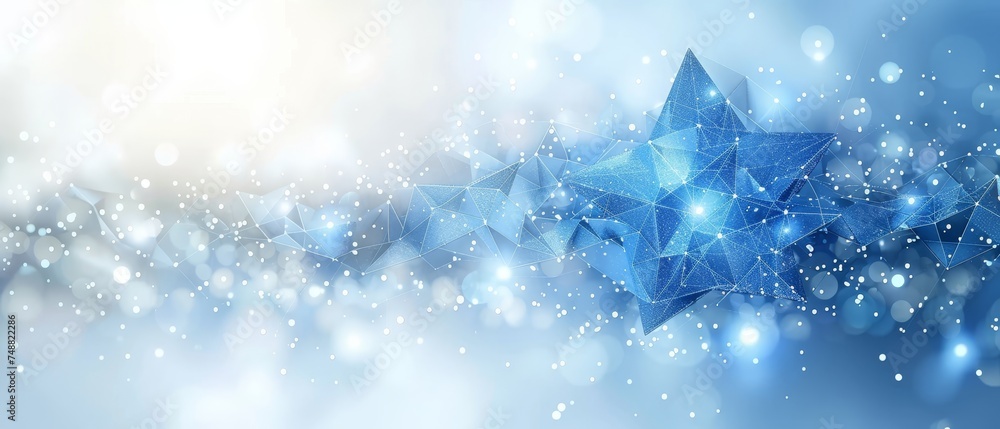 Poster modern 3d graphic concept with an abstract blue star. low poly style design with an abstract geometr