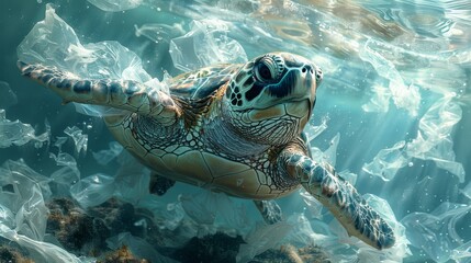 Turtle eats plastic bags - Plastic pollution in the ocean