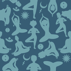 Seamless pattern silhouette of people  yoga