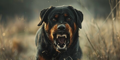 angry rottweiler dog barking Generative AI - obrazy, fototapety, plakaty