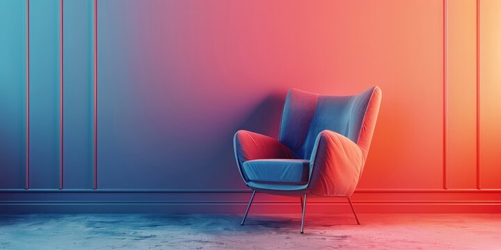 Fototapeta Abstract colorful shadows casting over an elegant chair in minimalist interior design