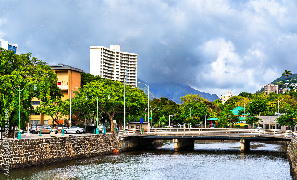 Wall mural River in the city of Honolulu in Hawaii, United States