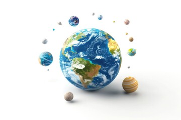 Globe map, planets, virtual reality White background