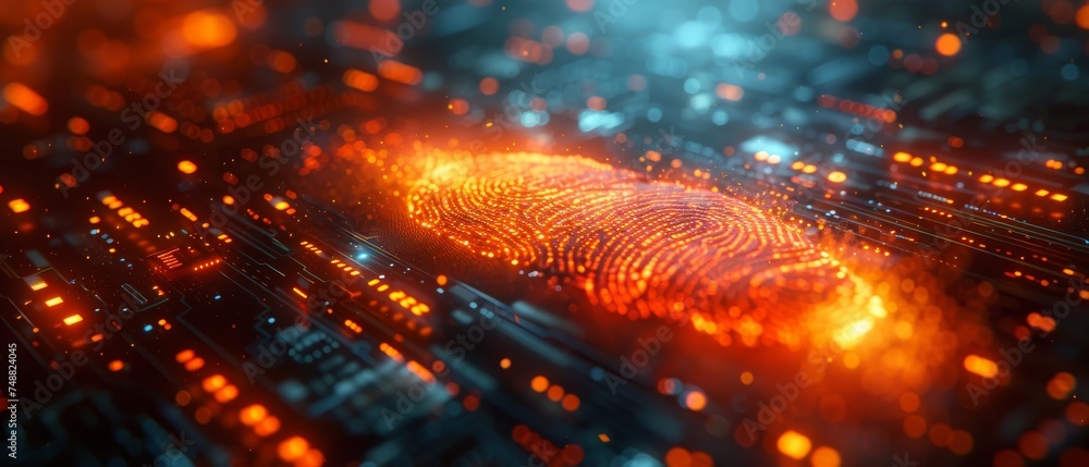 Aufkleber businessman scans fingerprint biometric identity for approval. concept of password control through f