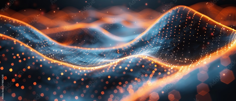 Leinwandbilder Network connection structure. Abstract background. Wave of dots and weave lines.