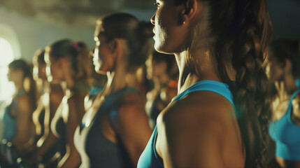 Sweaty Women in Athletic Apparel Engaged in Dynamic Training at a Fitness Gathering - obrazy, fototapety, plakaty