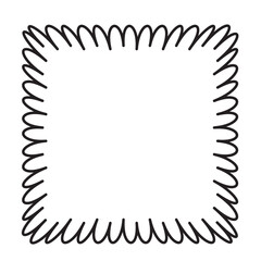 Scalloped wavy doodle line frame. Hand drawn wave rectangle border. Funky text box background. Pop vintage groovy frame. Vector illustration. Doodle vector illustration isolated on white background.