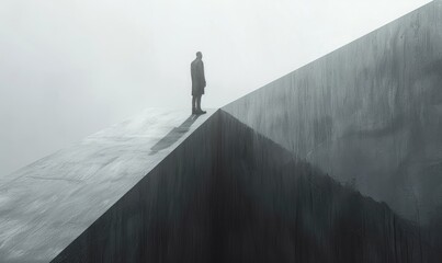 man stands on the edge of a cliff - obrazy, fototapety, plakaty