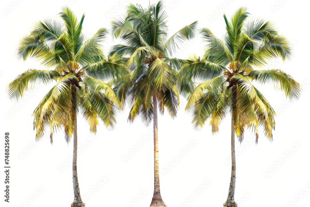 Poster isolated white background with three coconut palm trees