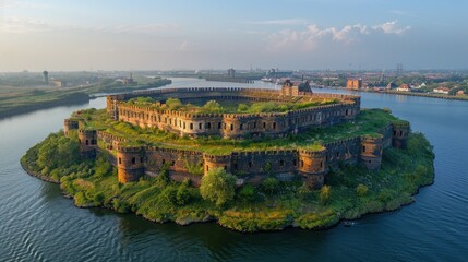 Obraz premium A photo taken from the air of the Van Den Bosch fortress national cultural heritage complex before the building.