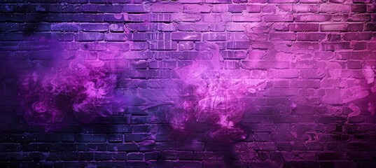A brick wall stands adorned with vibrant streaks of purple and pink paint, adding a pop of color to...
