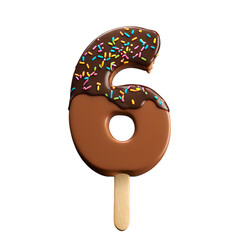 Number 6 made from chocolate ice cream on transparent background, PNG file. Generative AI