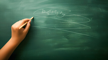 A mature handwriting or drawing on a clean green blackboard