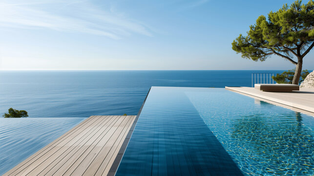 Piscine au bord de la m&eacute;diterran&eacute;e pour des vacances de luxe