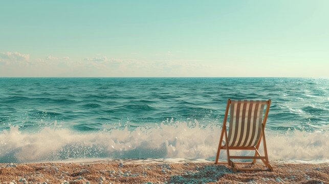 A beach chair in front of the sea on a beautiful sunny day. stock images hd, royalty free