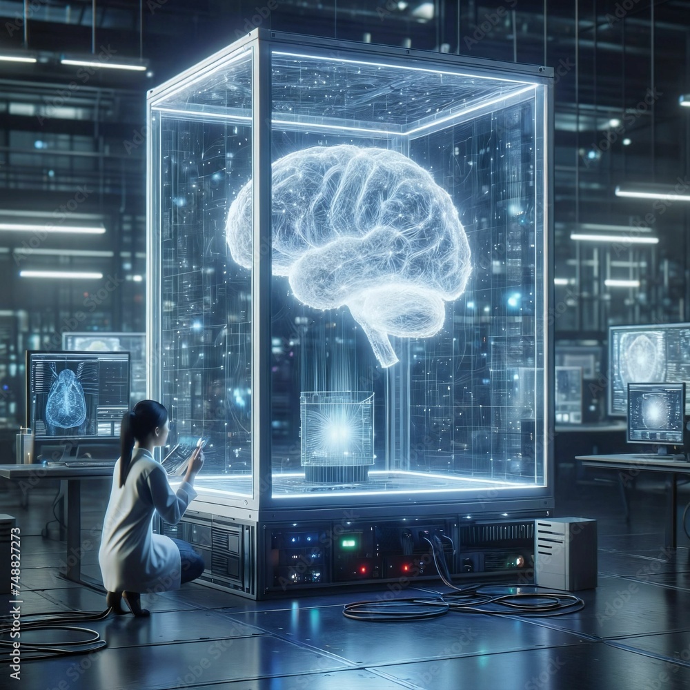 Fototapete digital ai brain. interacting with an artificial super intelligence far more intelligent than a huma