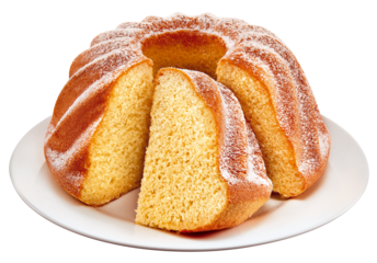 bolo de baunilha coberto com açúcar de confeiteiro isolado em fundo transparente