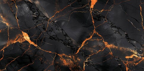 Detailed view of a black marble surface, showcasing intricate veins and patterns unique to each piece, adding elegance and sophistication to any space.