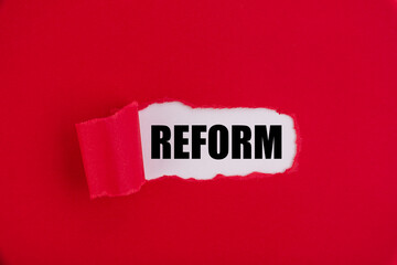 Text, word, Reform, on a red background.