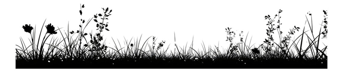 Grass and flower silhouette in a cartoon style.