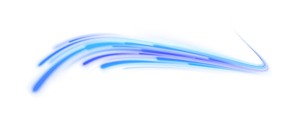 Blue air flow wave effect set. Design element for visualizing air or water flow. Light, light garland PNG. Light arc in blue colors, in the form of a turn and a zigzag.	 - obrazy, fototapety, plakaty