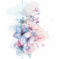 Soft Watercolor Floral Design with Elegant Blooms and Splatters