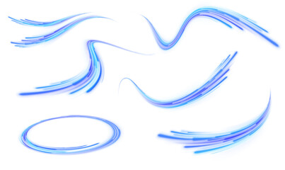 Wavy transparent curved lines in the form of the movement of sound waves in a set of different shapes of whirlpool, twist, spiral. Blue stripes in the form of drill, turns and swirl. 