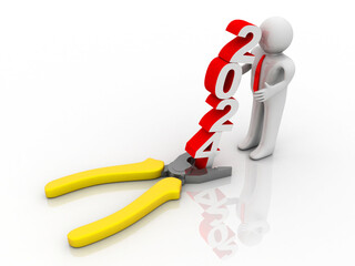 3d illustration 2024 New Year with cutting player near man