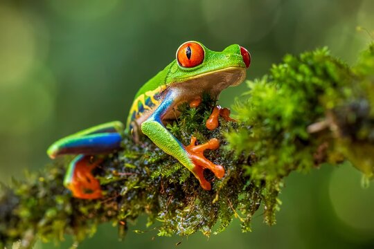 red eyed tree frog on leaf