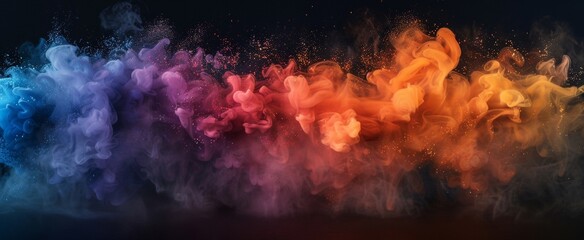 Abstract background with ethereal delicate wisps of smoke in blue and magenta shades against a dark - obrazy, fototapety, plakaty
