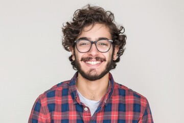 Obraz premium A joyful, grinning university student immersed in the chaotic charm of academia.