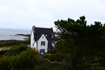 Fototapeta na wymiar Viewpoint from the Sainte Barbe Chapel located in the commune of Roscoff in the Finistère department of Brittany