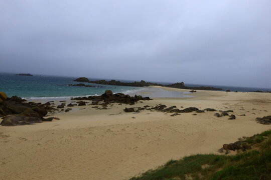 View on the Amiets Beach located on the north coast of Brittany, in the department of Finistère.