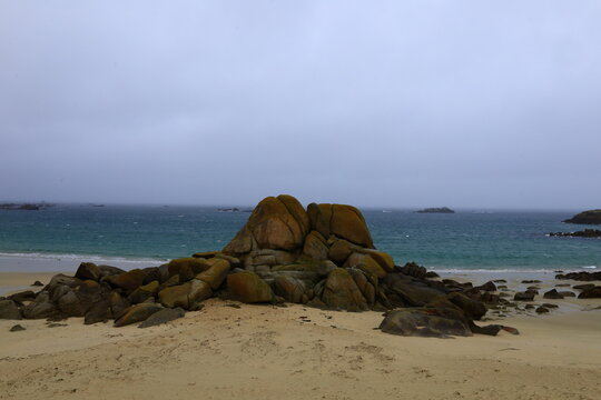 View on the Kerfissien Beach located on the north coast of Brittany, in the department of Finistère.