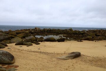 View on the Pornéjen Beach located in the commune of Plouescat, in the department of Finistère in France