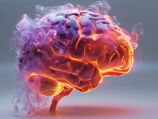 Cerveau humain dans le brouillard lumineux : soit déclin cognitif ou soit le symbole de l'effervescence du cerveau avec son illumination