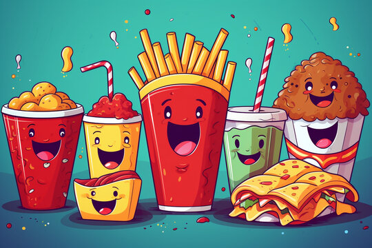 fast food cartoon characters, mascots, food cartoons