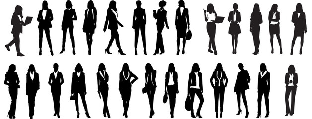 illustration of a set of silhouettes businesswomen - obrazy, fototapety, plakaty