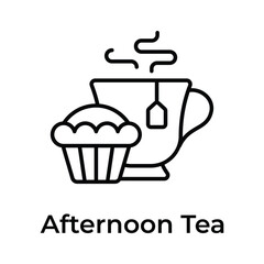Teacup with cupcake showing concept icon of afternoon tea