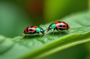Fototapeta premium ladybug on green leaf