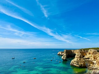 Beautiful view of Benagil Cave in Carvoeiro Algarve Portugal