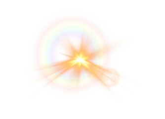 Sunlight special lens flare light effect. Sun flash. Yellow sun. PNG.