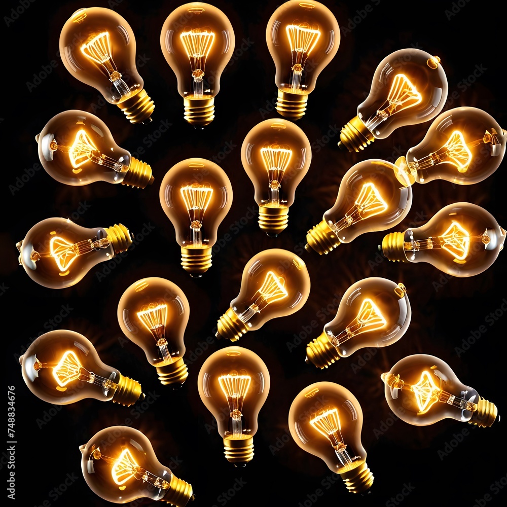 Poster glowing light bulbs arranged in a circular pattern create an atmosphere of shared ideas and collabor