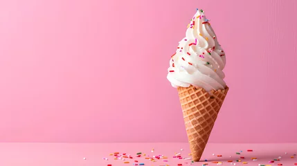 Foto auf Alu-Dibond Ice cream in the cone with a sprinkle isolated on a pink background © mizan