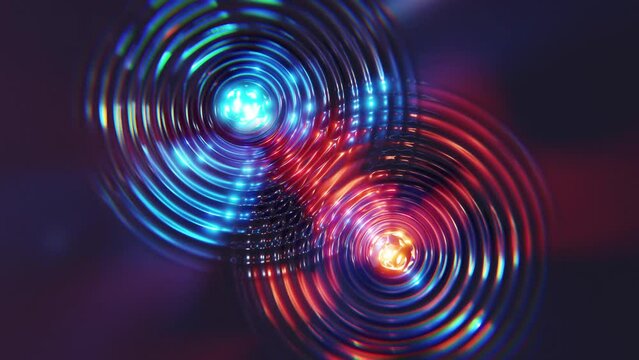 Red and Blue Glowinf Spheres and their soundwaves intercept with each other